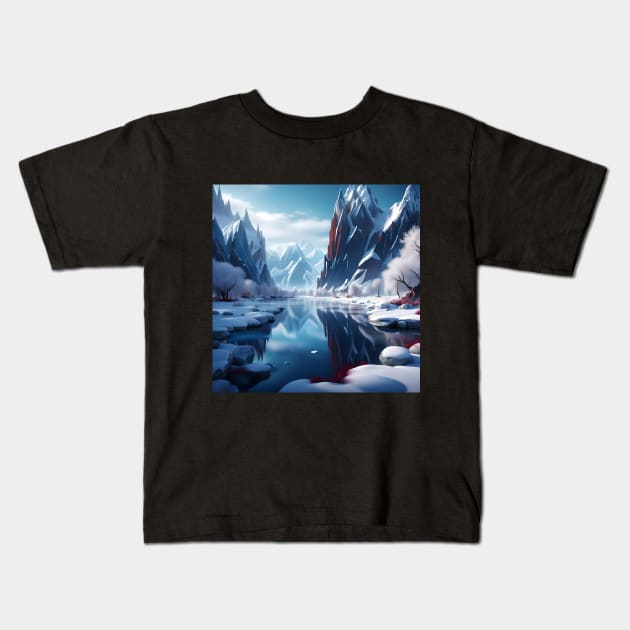 Winter Riverscape and Ice Mountains Kids T-Shirt by SmartPufferFish